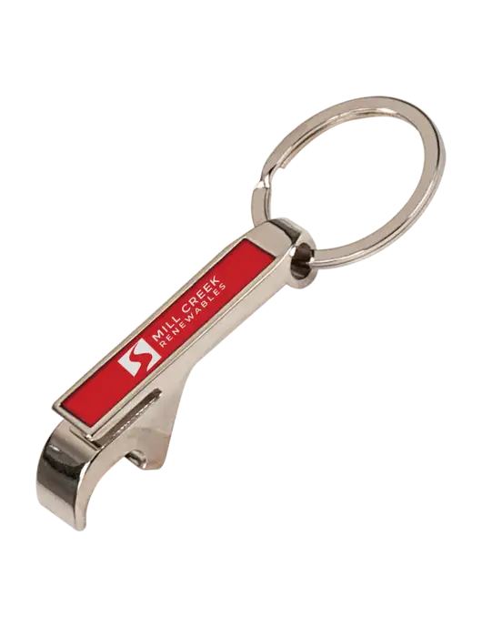 Red Bottle Opener Keychain w/Mill Creek Renewables Logo