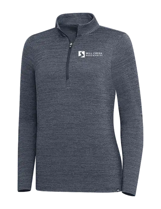 TravisMathew Navy Heather Womens Crestview 1/4 Zip w/Mill Creek Renewables Logo