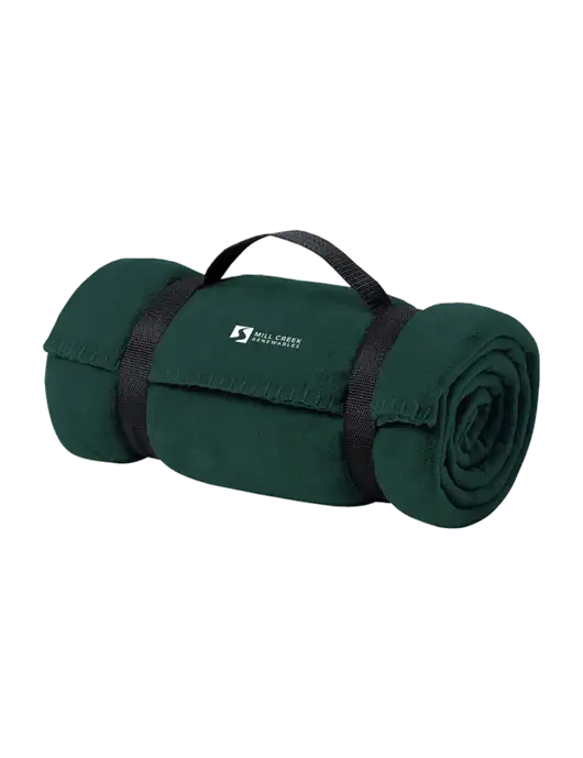 Casual Dark Green Fleece Blanket With Strap w/Mill Creek Renewables Logo
