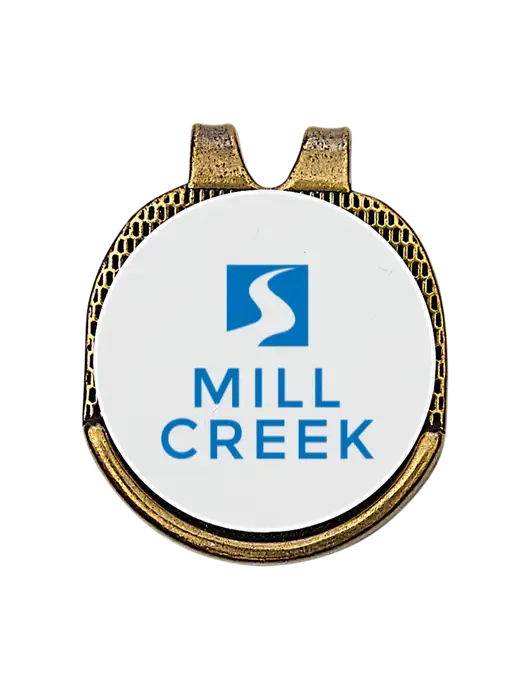Antique Gold Hat Clip w/Golf Ball Marker w/Mill Creek Renewables Logo