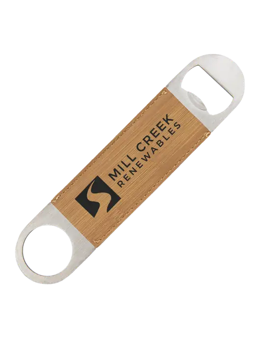Bamboo Leatherette Bottle Opener w/Mill Creek Renewables Logo