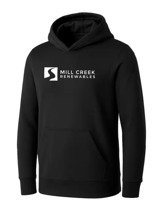Womens Black Core Fleece Pullover Hooded Sweatshirt w/Mill Creek Renewables Logo