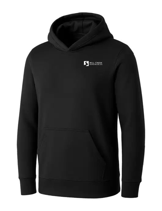 Womens Black Core Fleece Pullover Hooded Sweatshirt w/Mill Creek Renewables Logo