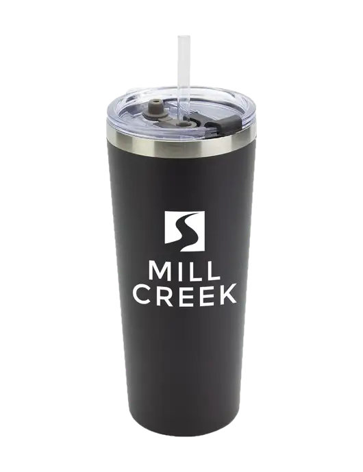 Brighton Black 20 oz Insulated Tumbler & Straw w/Mill Creek Renewables Logo