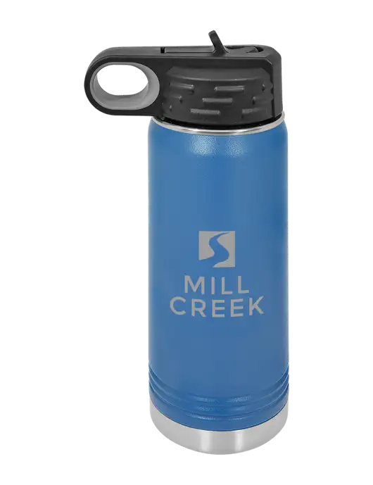 Polar Camel 20 oz Powder Coated Royal Vacuum Insulated Water Bottle w/Mill Creek Renewables Logo