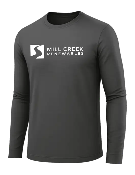 Long Sleeve Dark Grey PosiCharge Competitor Tee w/Mill Creek Renewables Logo