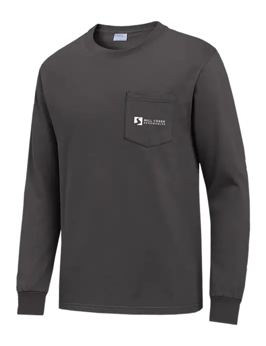 Charcoal Long Sleeve Heavyweight 6.1 oz Pocket T-Shirt w/Mill Creek Renewables Logo