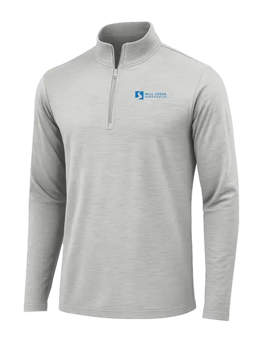 Light Grey Heather Posicharge Tri-Blend Wicking 1/4 Zip Pullover w/Mill Creek Renewables Logo