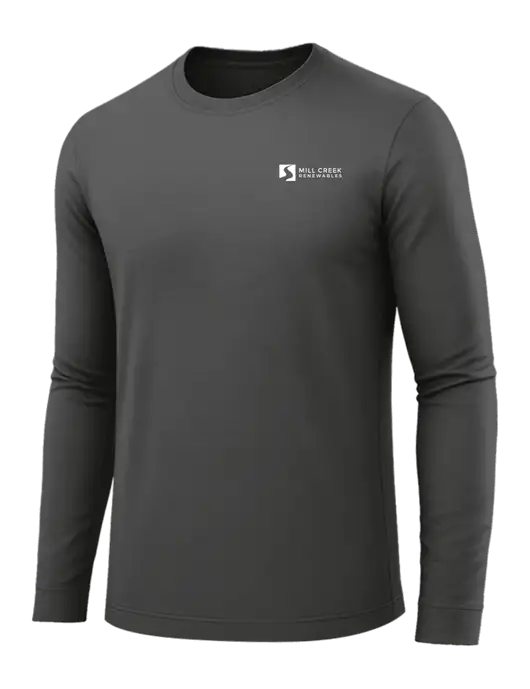 Long Sleeve Dark Grey PosiCharge Competitor Tee w/Mill Creek Renewables Logo