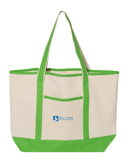 Natural/Light Kelly Large Canvas Deluxe Tote w/Mill Creek Renewables Logo