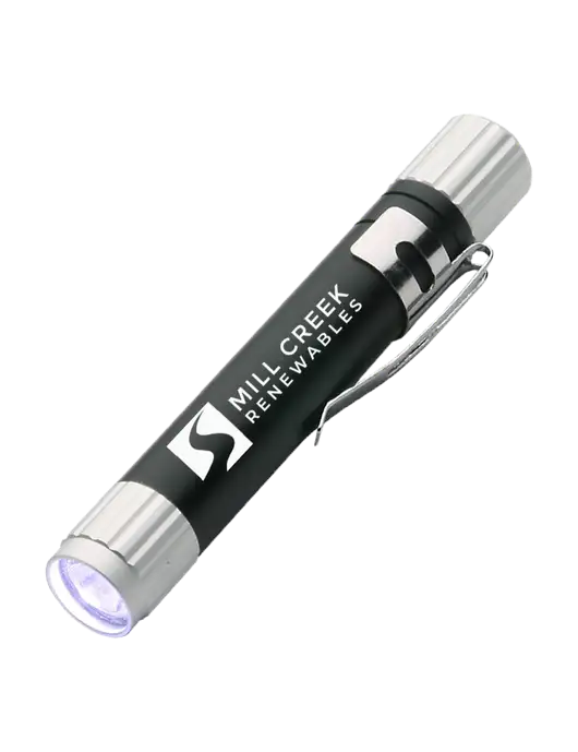 Black Aluminum LED Penlight w/Mill Creek Renewables Logo