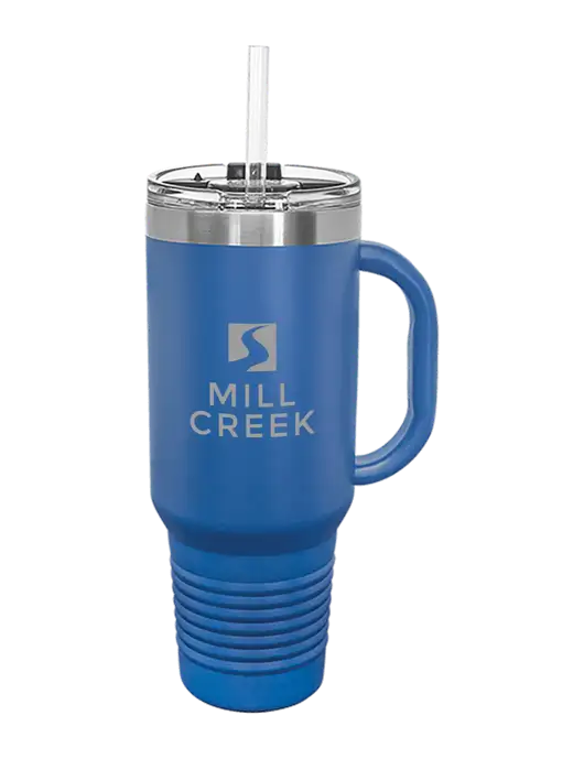 Polar Camel 40 oz. Powder Coated Vacuum Insulated Royal Travel Mug with Straw w/Mill Creek Renewables Logo