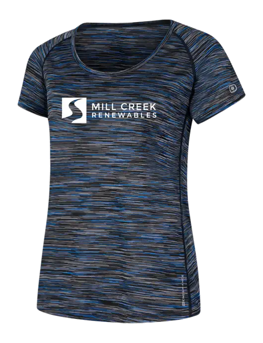 OGIO Womens Black/Royal Space Dye Verge Scoop Neck w/Mill Creek Renewables Logo