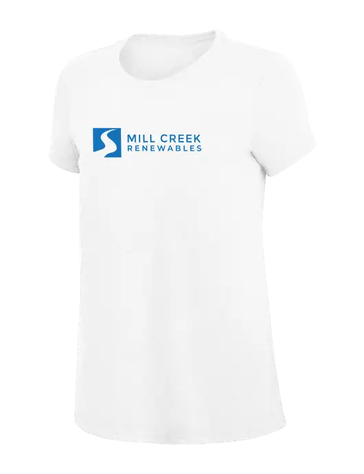Womens Simply Soft White 4.5oz Poly/Combed Ring Spun Cotton T-Shirt
 w/Mill Creek Renewables Logo