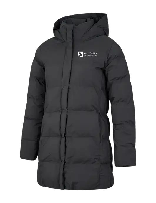 Mercer+Mettle Womens Dark Grey Puffy Parka  w/Mill Creek Renewables Logo