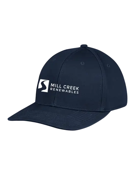 Premium Modern Structured Twill Navy Snapback Cap w/Mill Creek Renewables Logo