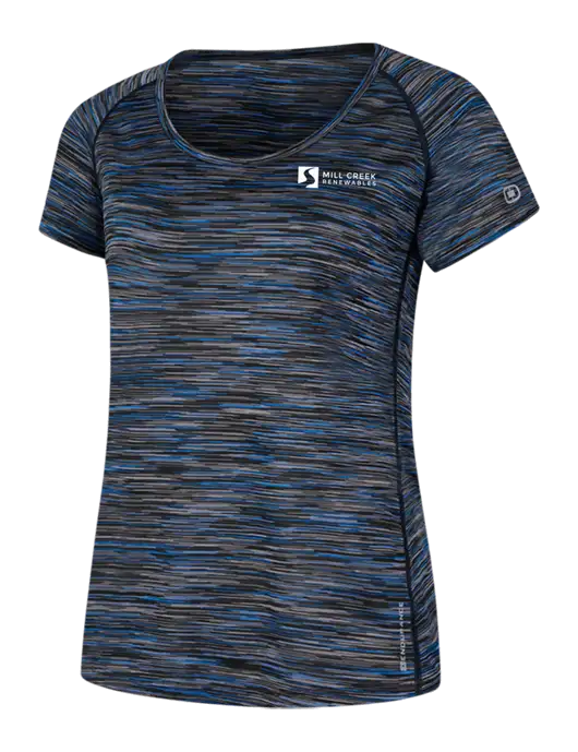 OGIO Womens Black/Royal Space Dye Verge Scoop Neck w/Mill Creek Renewables Logo