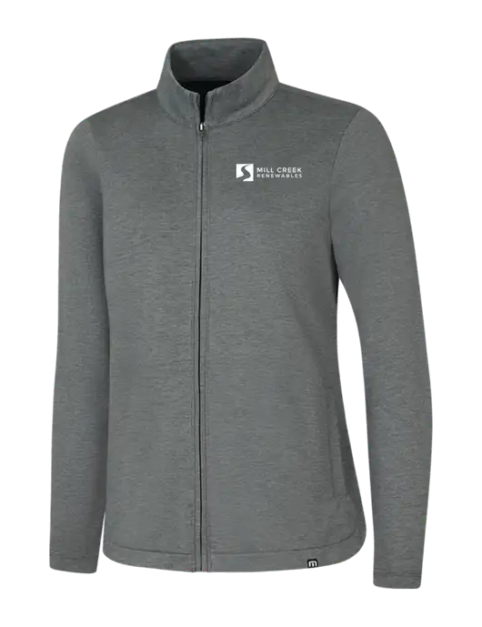 TravisMathew Womens Dark Grey Heather Coveside Full-Zip w/Mill Creek Renewables Logo
