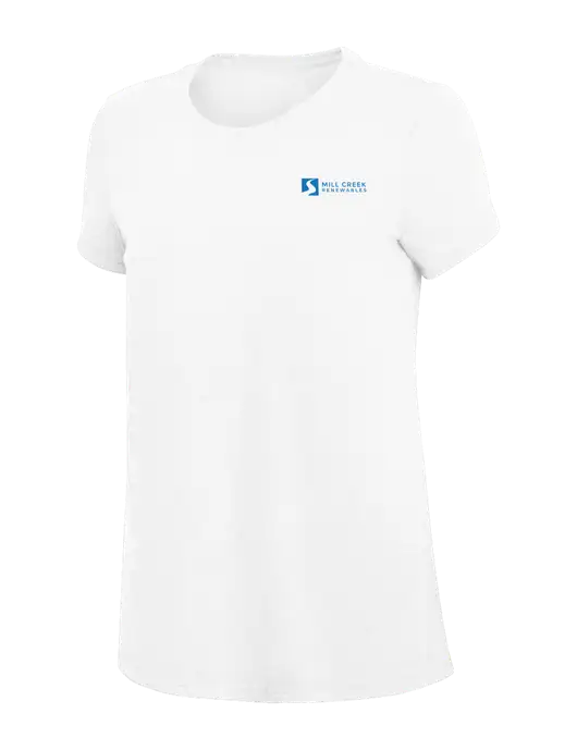 Womens Simply Soft White 4.5oz Poly/Combed Ring Spun Cotton T-Shirt
 w/Mill Creek Renewables Logo