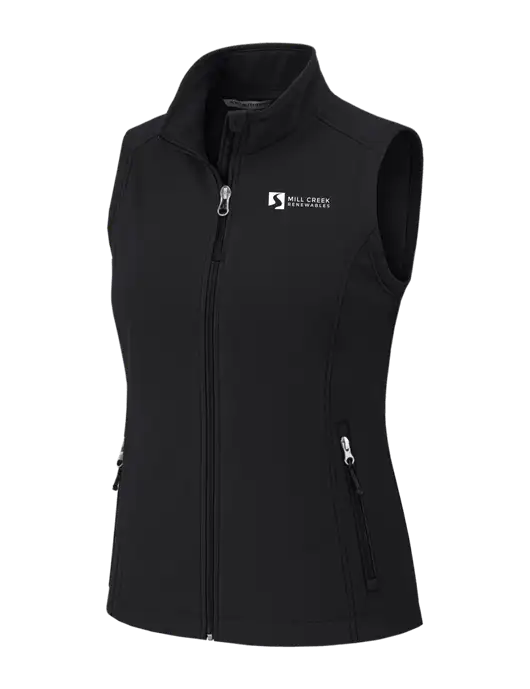 Black Womens Core Soft Shell Vest w/Mill Creek Renewables Logo