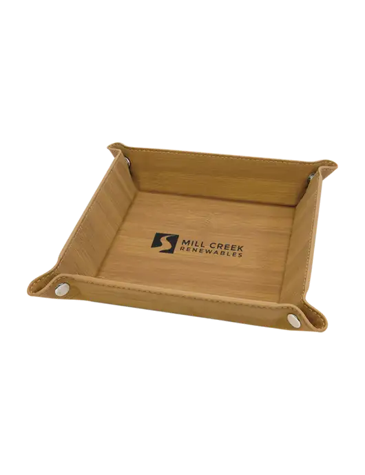 Bamboo Leatherette Valet Tray, 6 x 6 w/Mill Creek Renewables Logo