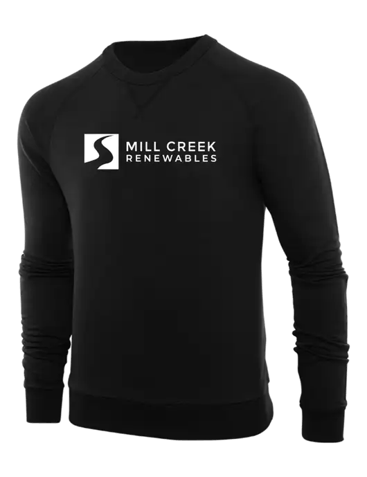 Allmade Deep Black Organic French Terry Crewneck Sweatshirt w/Mill Creek Renewables Logo