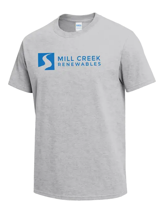 Light Grey Heather Heavyweight 6.1 oz T-Shirt w/Mill Creek Renewables Logo