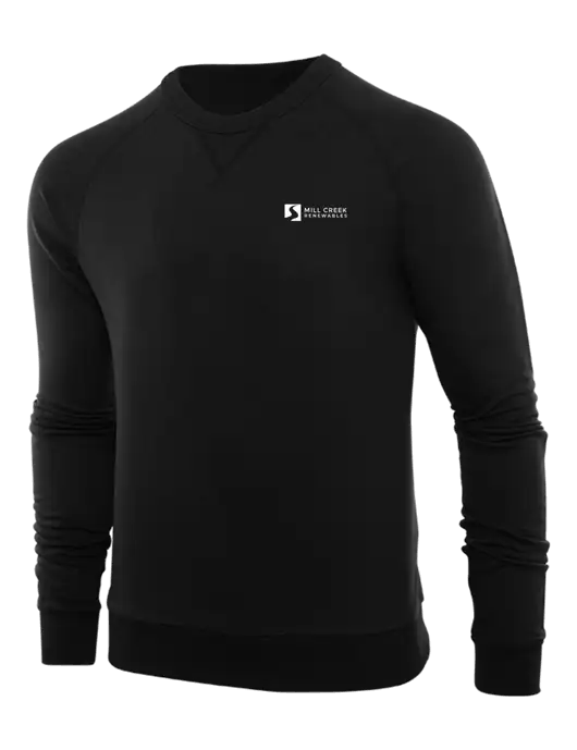 Allmade Deep Black Organic French Terry Crewneck Sweatshirt w/Mill Creek Renewables Logo