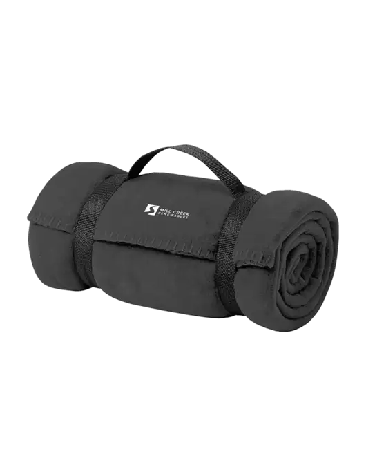 Casual Midnight Heather Fleece Blanket With Strap w/Mill Creek Renewables Logo