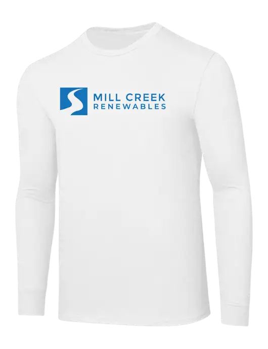 Core Blend White Long Sleeve Tee w/Mill Creek Renewables Logo