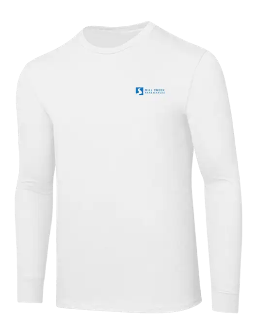 Core Blend White Long Sleeve Tee w/Mill Creek Renewables Logo