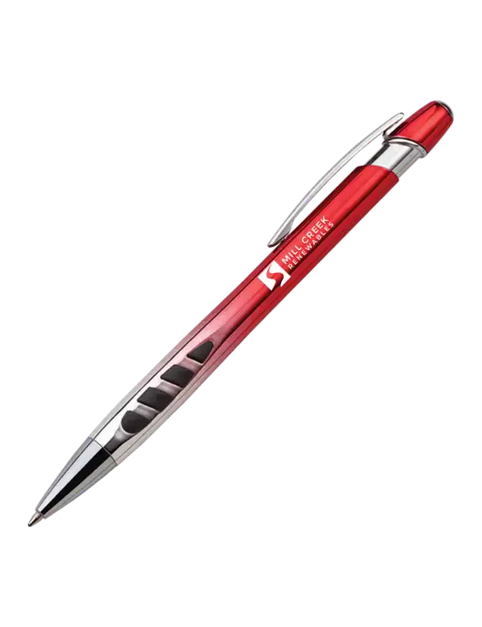 Zenith Red Ballpoint Pen - Blue ink w/Mill Creek Renewables Logo