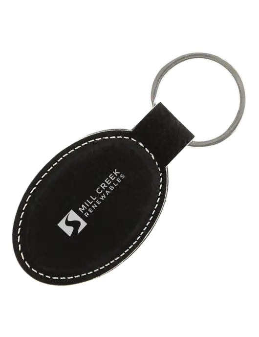 Black Leatherette Oval Keychain w/Mill Creek Renewables Logo