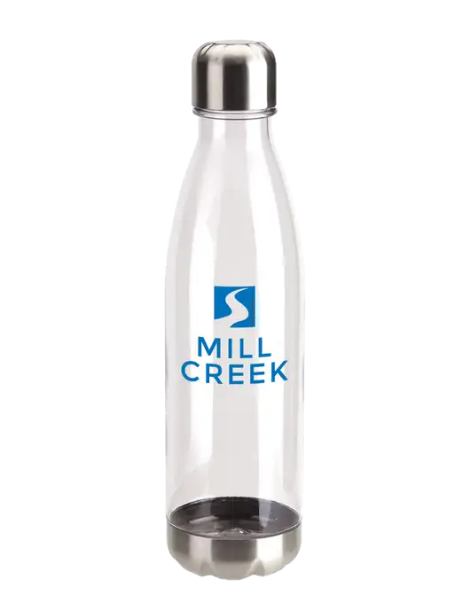 Bayside Tritan Clear 25 oz Bottle with Stainless Base and Cap w/Mill Creek Renewables Logo