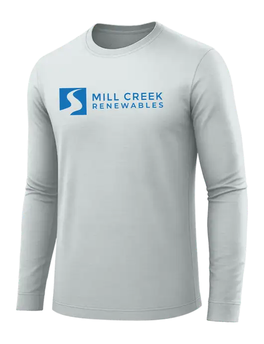 Long Sleeve Light Grey PosiCharge Competitor Tee w/Mill Creek Renewables Logo