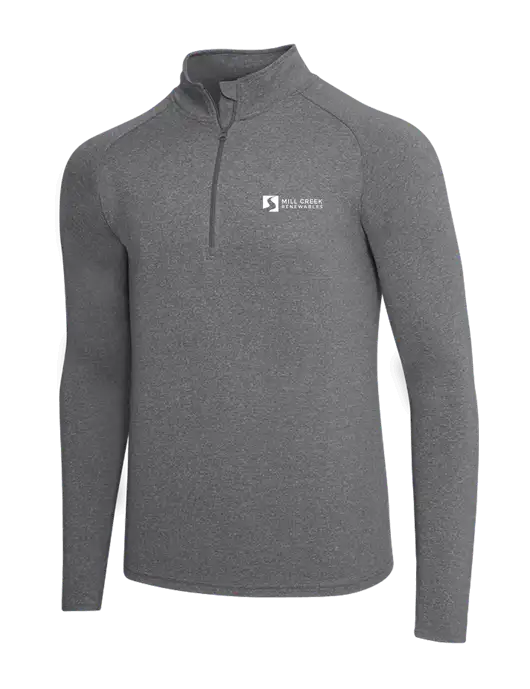 Dark Grey Heather Sport Wick Stretch 1/4 Zip Pullover w/Mill Creek Renewables Logo