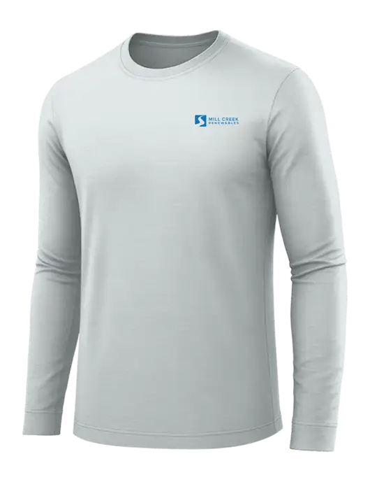 Long Sleeve Light Grey PosiCharge Competitor Tee w/Mill Creek Renewables Logo
