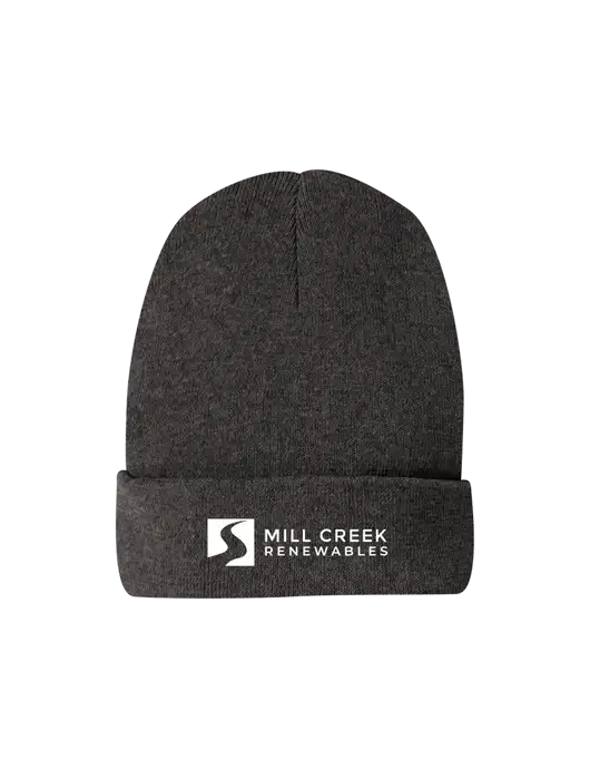 Recycled Charcoal Heather Beanie w/Mill Creek Renewables Logo