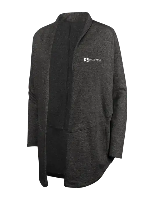 Charcoal Heather/ Medium Heather Grey Womens Interlock Cardigan w/Mill Creek Renewables Logo