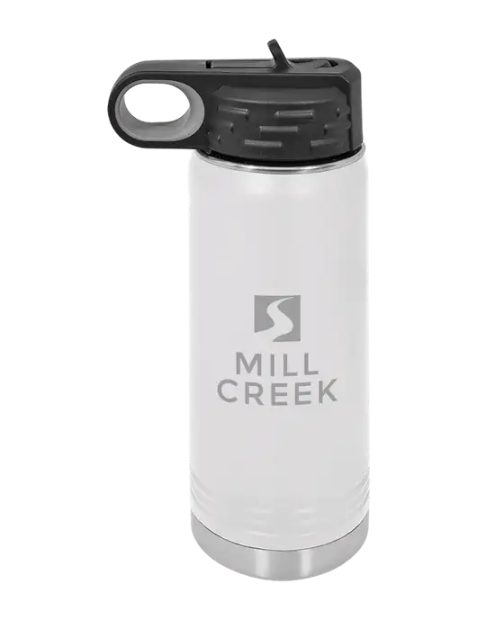 Polar Camel 20 oz Powder Coated White Vacuum Insulated Water Bottle w/Mill Creek Renewables Logo
