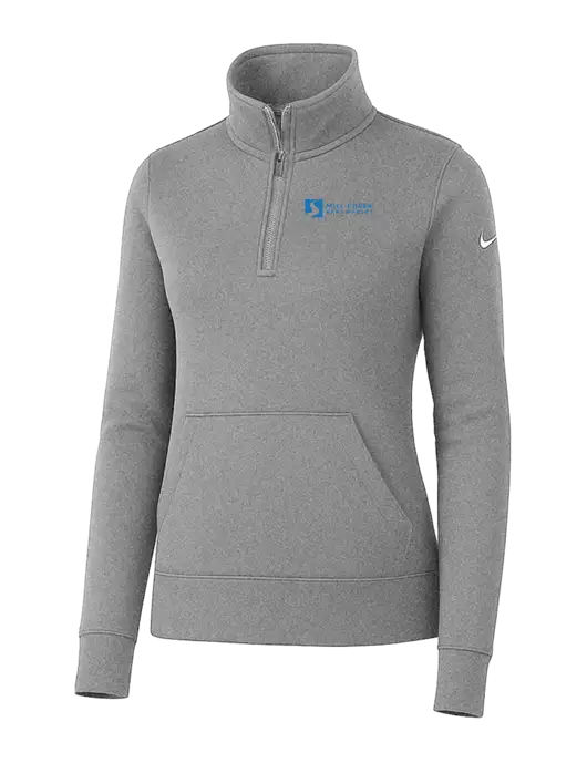 Nike Womens Light Grey Heather Club Fleece Sleeve Swoosh 1/2-Zip w/Mill Creek Renewables Logo