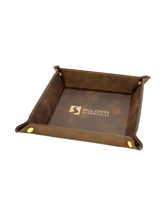 Rustic Leatherette Valet Tray, 6 x 6 w/Mill Creek Renewables Logo