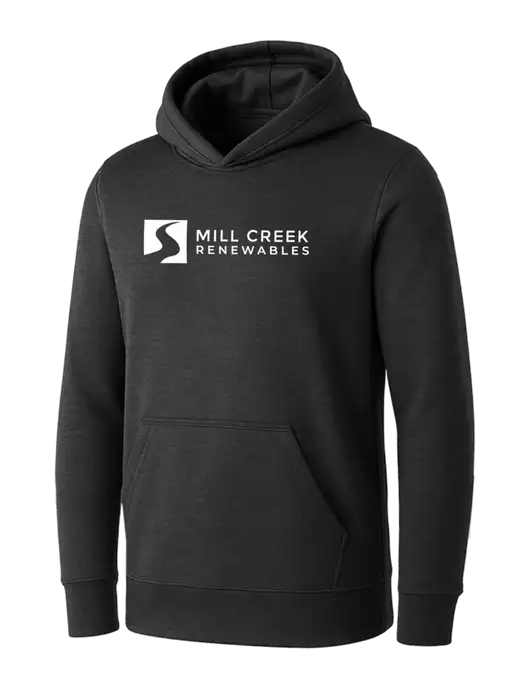 Womens Dark Grey Heather Core Fleece Pullover Hooded Sweatshirt w/Mill Creek Renewables Logo