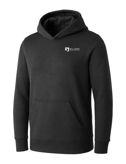 Womens Dark Grey Heather Core Fleece Pullover Hooded Sweatshirt w/Mill Creek Renewables Logo