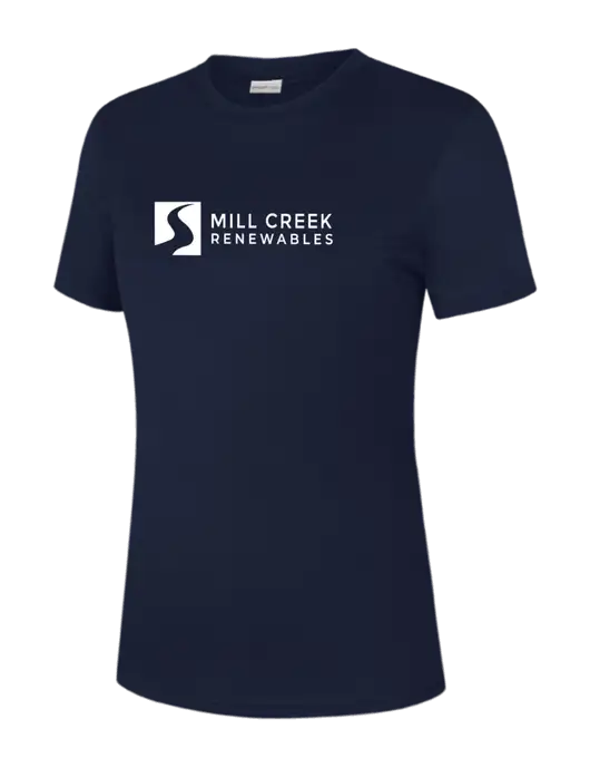 Womens Navy PosiCharge Competitor Tee w/Mill Creek Renewables Logo