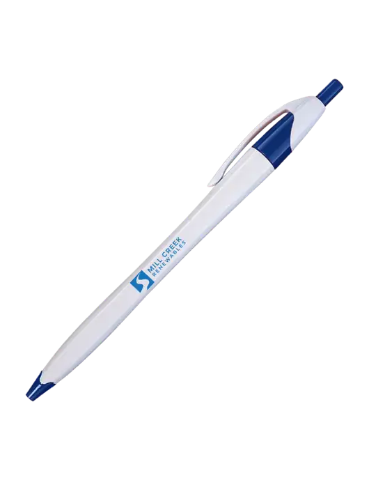 Novella White/Royal Classic Pen - Blue Ink w/Mill Creek Renewables Logo