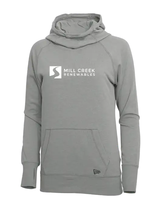 New Era Shadow Grey Heather Womens Tri-Blend Fleece Pullover Hoodie w/Mill Creek Renewables Logo