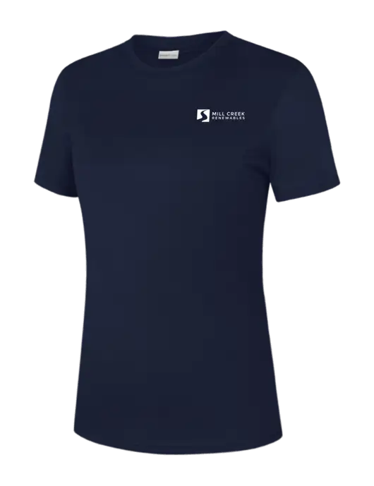 Womens Navy PosiCharge Competitor Tee w/Mill Creek Renewables Logo