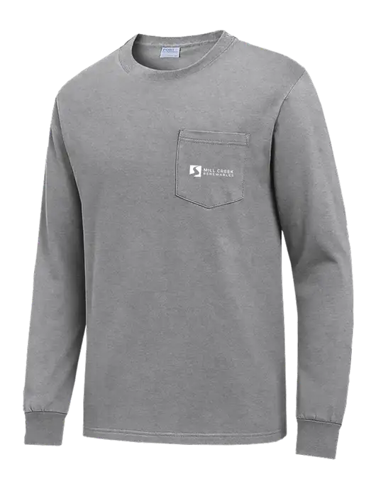 Medium Grey Heather Long Sleeve Heavyweight 6.1 oz Pocket T-Shirt w/Mill Creek Renewables Logo
