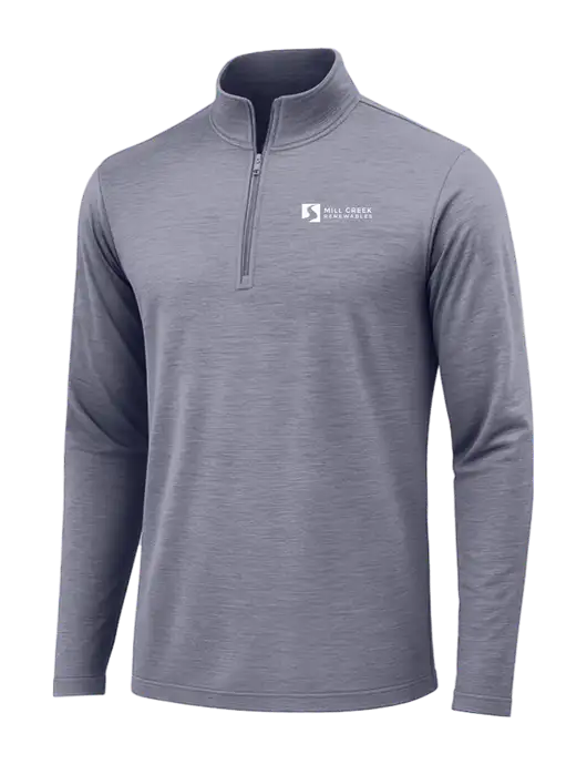 True Navy Heather Posicharge Tri-Blend Wicking 1/4 Zip Pullover w/Mill Creek Renewables Logo
